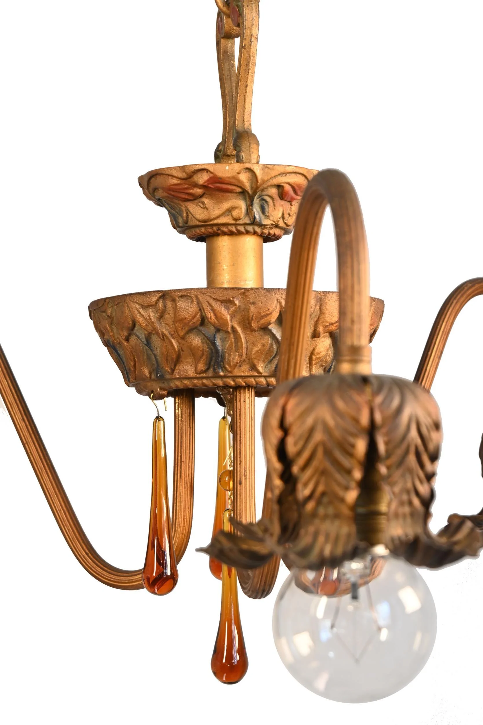 moe bridges original polychrome bare bulb chandelier with amber